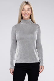 Women's Relaxed Ribbed Turtle Neck Long Sleeve Top