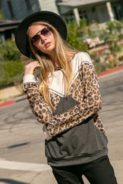 Women's Casual Animal Print Color Blocked Long Sleeve Top