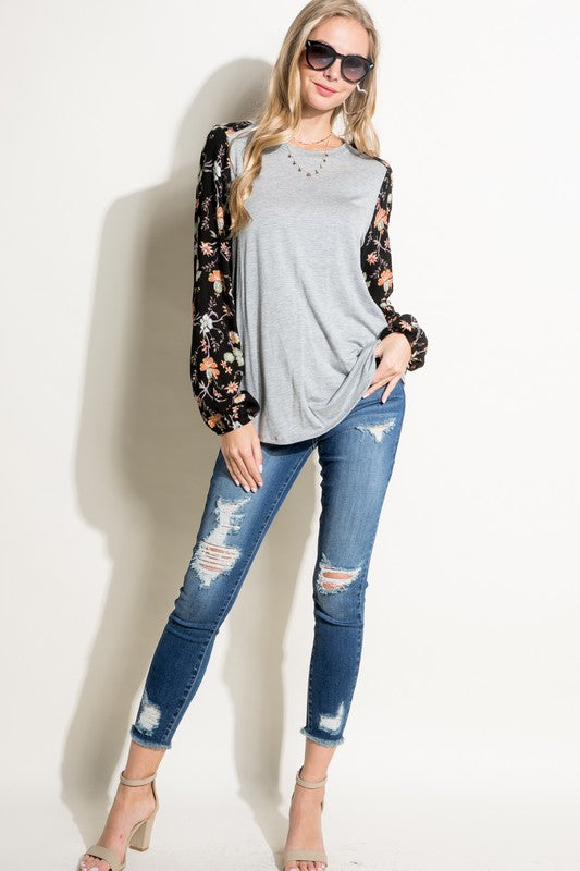 Plus Size Floral Print Mixed Casual Tunic Top