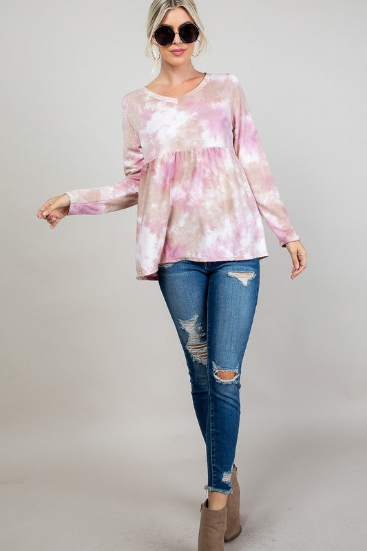 Plus Size Casual Tie Dye Babydoll Top