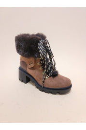 Women's Casual Faux Fur Block Heel Combat Booties