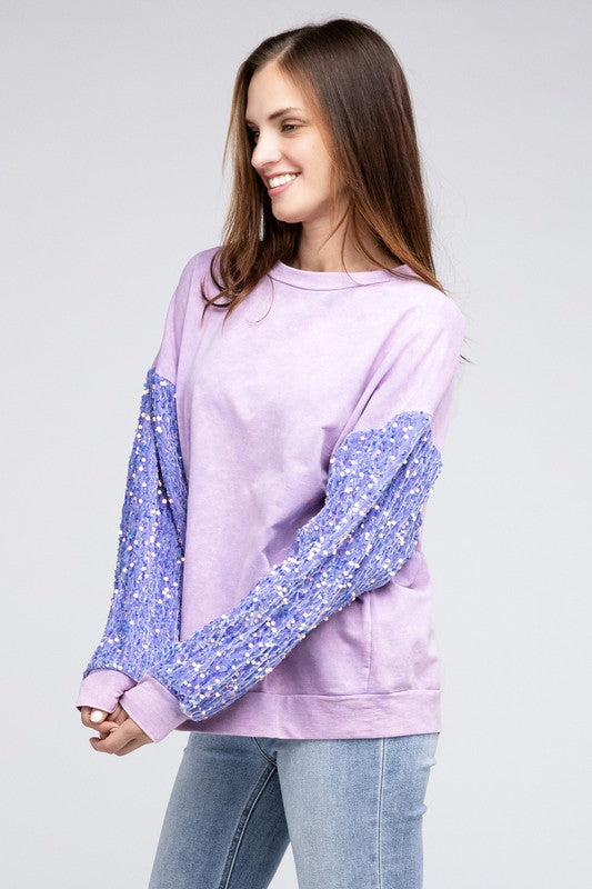 Women's Loose Fit Velvet Sequin Sleeve Sweater Top