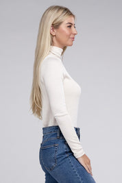 Women's Relaxed Ribbed Turtle Neck Long Sleeve Top