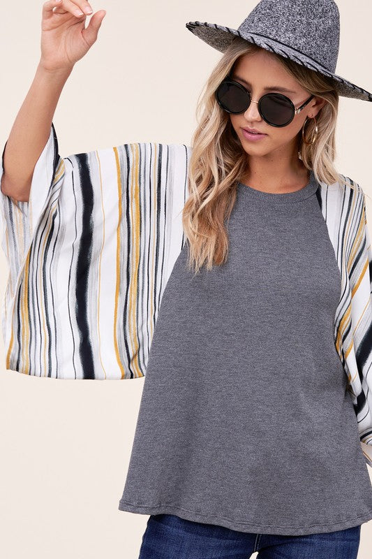 Women's Waffle Stripe Mix Kimono Top