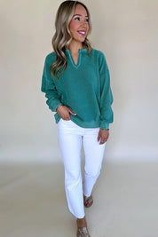 Women's Relaxed Fit Notched Neck Drop Shoulder Sweatshirt