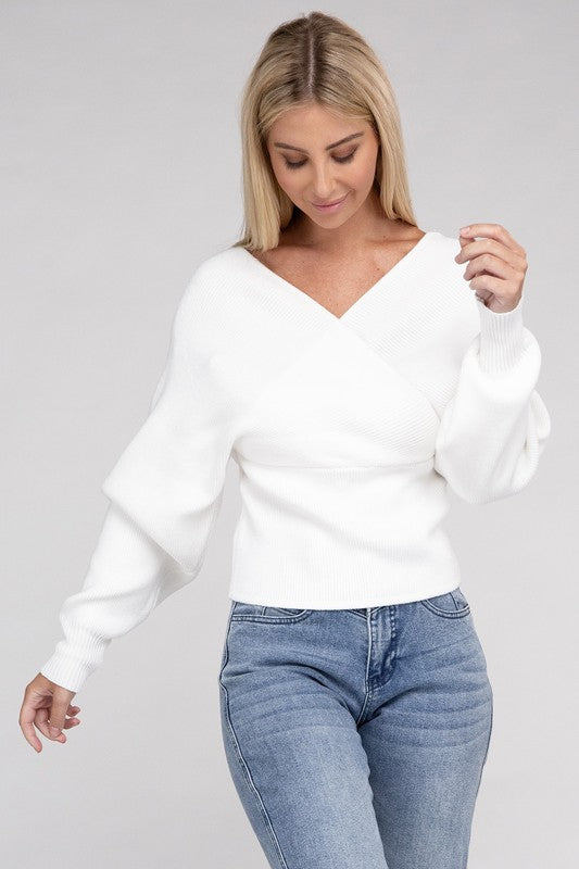 Women's Viscose Cross Wrap Pullover Sweater