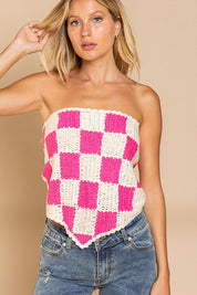 Women's Fitted Checkerboard Tube Top Sweater