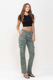 Women's Relaxed Mid Rise Cargo Jeans with Patch Pockets