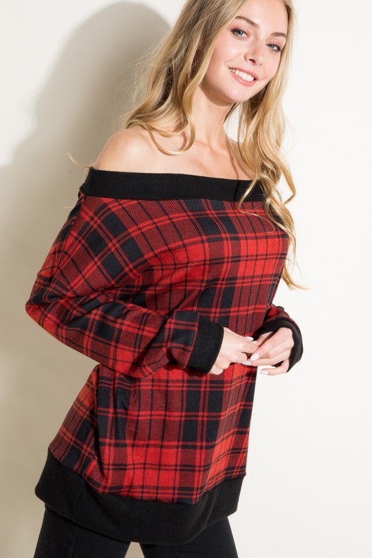 Women's Plaid Off Shoulder Top