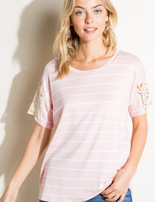 Women's Striped Lace Patch Boxy Top