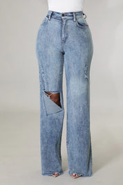 Women's High Rise Wide Leg Stone Wash Jeans