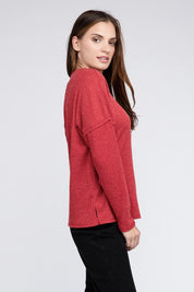 Women's Oversized Ribbed Melange Hacci Sweater with Pocket