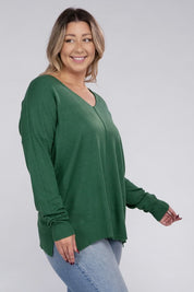 Women's Plus Oversized V-Neck Garment Dyed Sweater