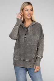 Women's Loose Fit Acid Wash Kangaroo Pocket Hoodie