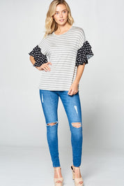 Women's Polka Dot Ruffle Sleeve Top