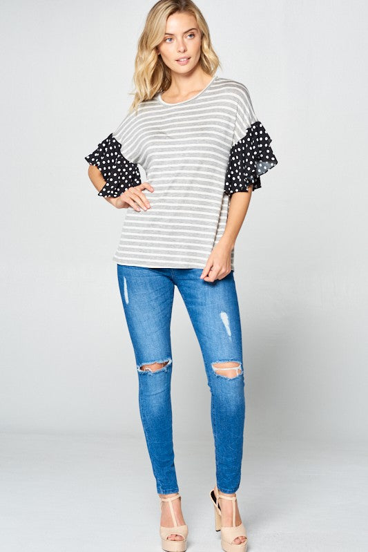 Women's Polka Dot Ruffle Sleeve Top