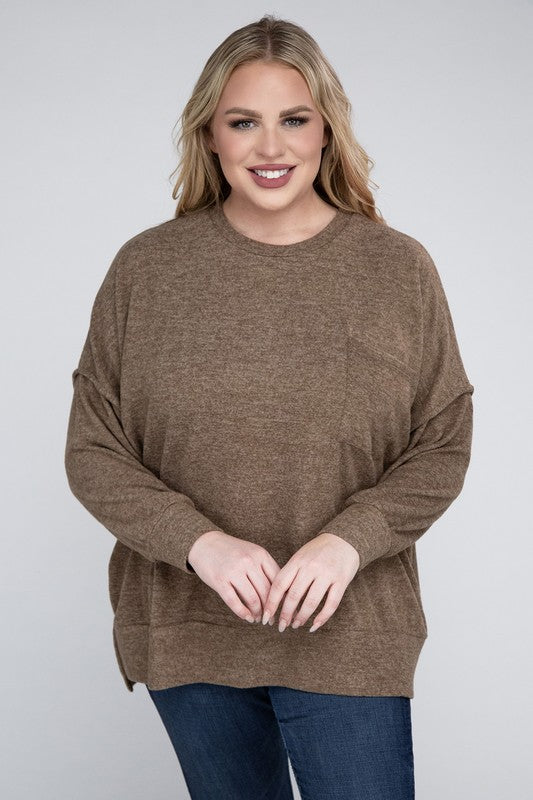 Plus Size Oversized Melange Drop Shoulder Sweater