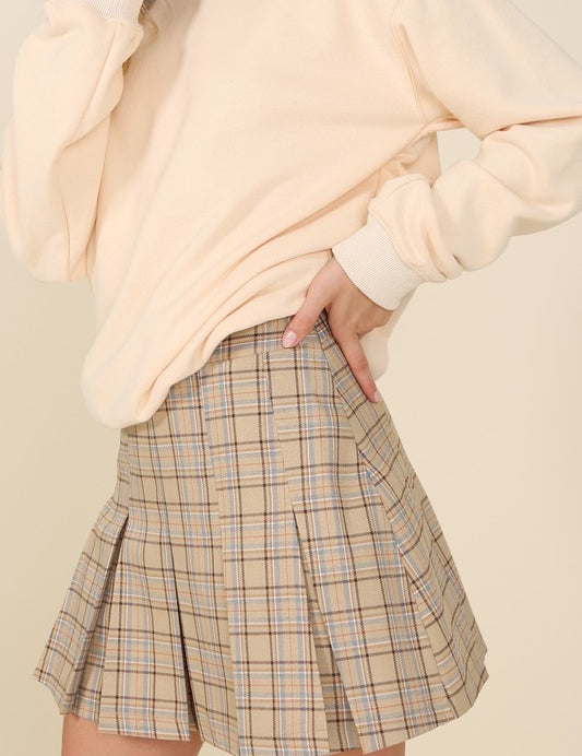 Plaid pleated mini skirt