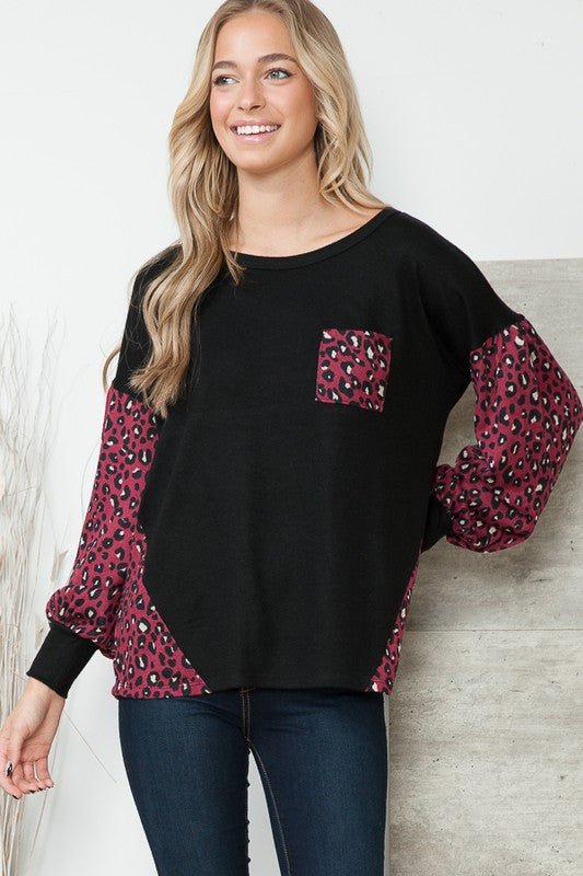 Women's Oversized Leopard Print Balloon Sleeve Sweater