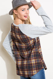 Women's Casual Plaid Mixed Button Detail Long Sleeve Top