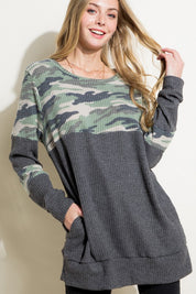 Women's Relaxed Fit Camouflage Tunic Top with Pockets