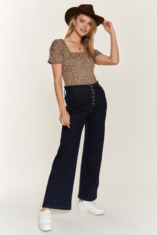 Women's High Waisted Button Front Wide Leg Jeans