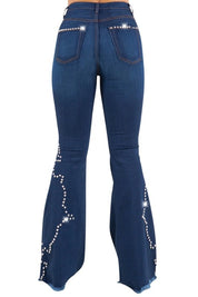 Women's High Rise Bell Bottom Jeans with Studded Details