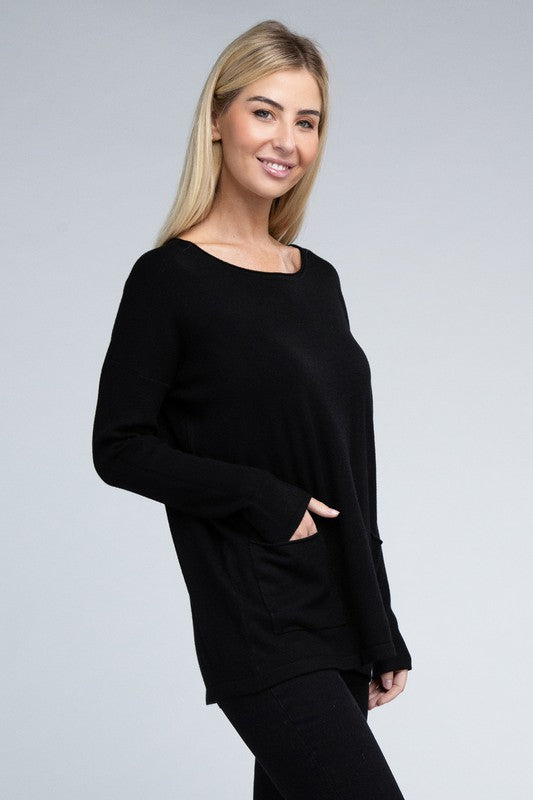 Women's Relaxed Viscose Sweater with Front Pockets