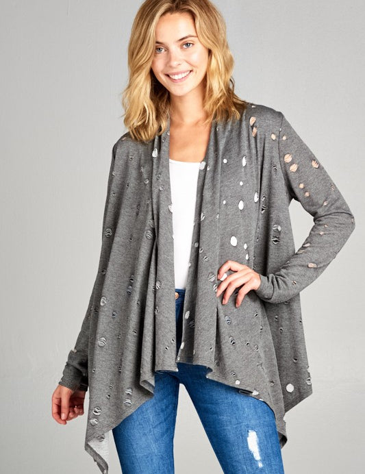 Women's Casual Plus Distressed Cascade Cardigan