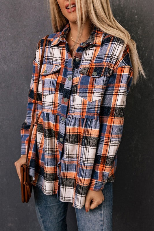 Women's Multicolor Plaid Ruffled Shirt Jacket