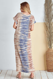 Women's Tie Dye Animal Print Maxi Dress with Side Slits