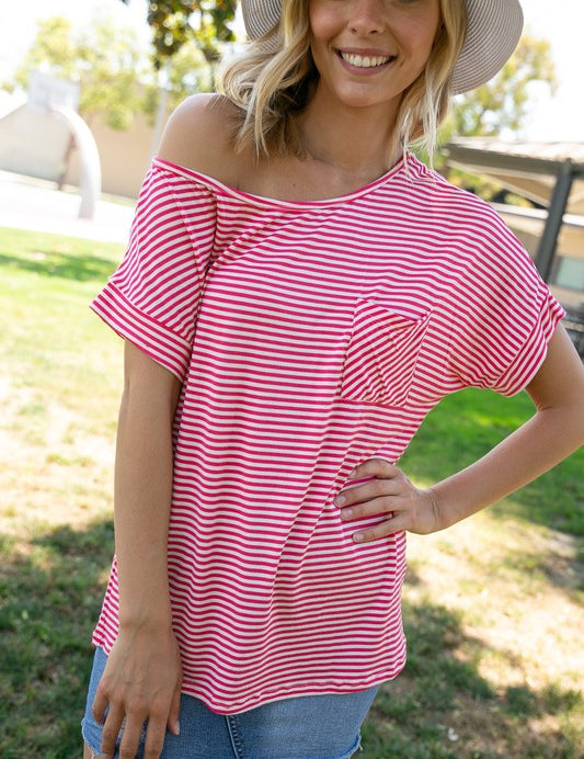 Women's Pin Stripe One Shoulder Boxy Top