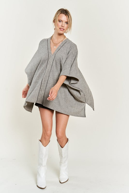 Women's Oversized V-Neck Poncho Top