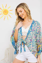 Women's Casual Squared Open Kimono Cardigan with Tie