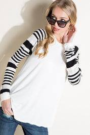 Women's Casual Plus Long Sleeve Stripe Mixed Top