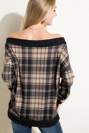 Women's Plaid Off Shoulder Top