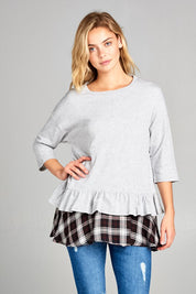 Women's Plaid Terry Babydoll Top