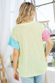 Women's Boxy Fit V Neck Colorblock Top