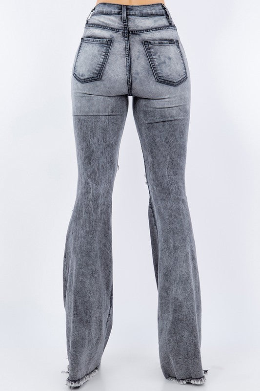 Women's High Rise Bell Bottom Jeans in Grey