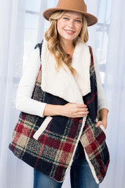 Women's Oversized Sherpa Lined Plaid Vest