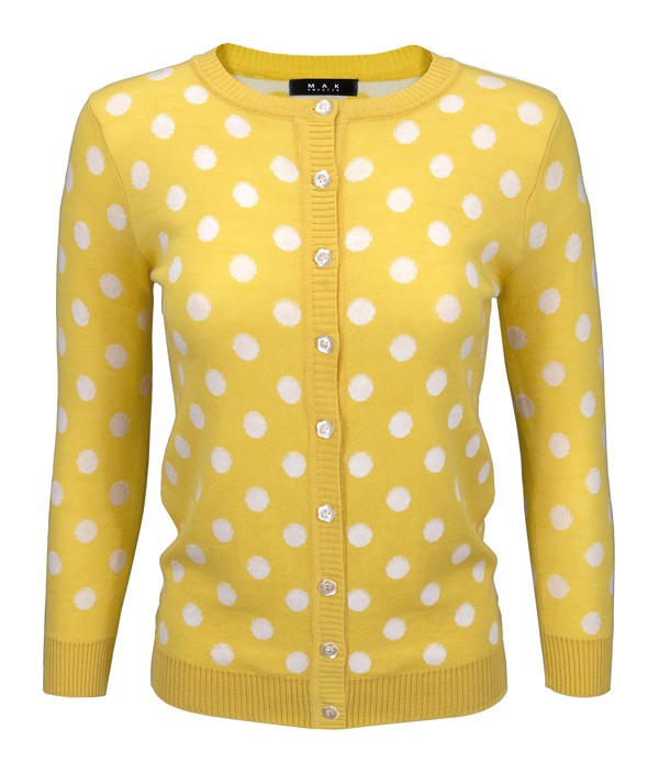 Women's Polka Dot Jacquard 3/4 Sleeve Cardigan Sweater