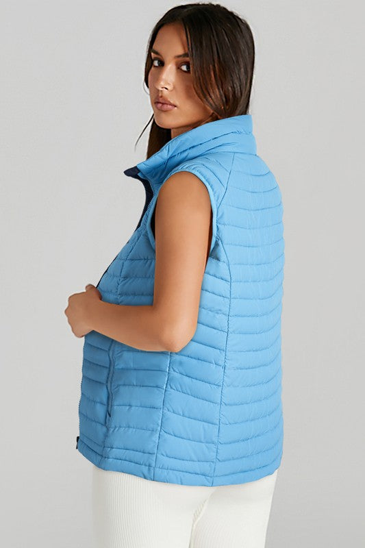 Women's Sky Blue Quilted Sleeveless Puffer Vest