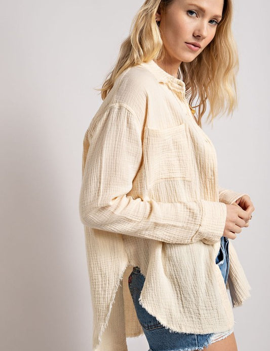 Women's Wrinkled Gauze Button Down Shirt