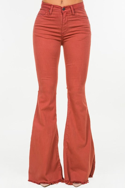 Women's High Rise Bell Bottom Jeans in Rust