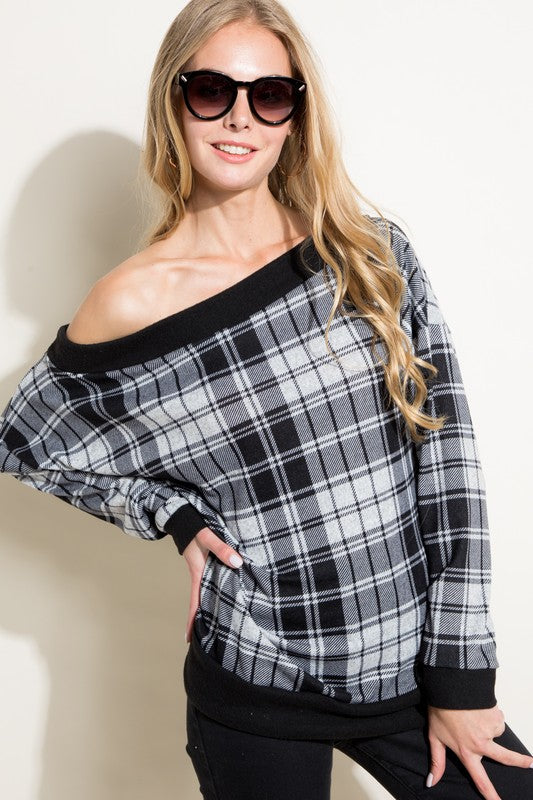 Women's Plaid Off Shoulder Top