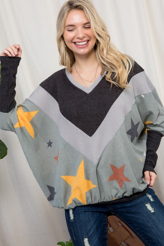 Women's Oversized Star Print Cozy Pullover Top