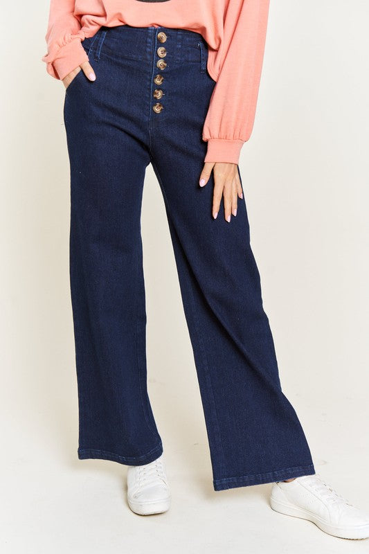 Women's High Waisted Button Front Wide Leg Jeans