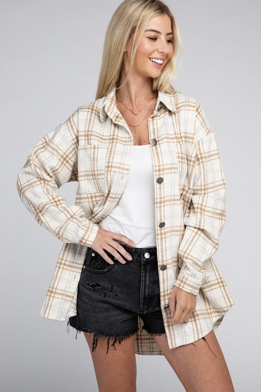 Women's Beige Plaid Shacket