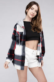 Women's Casual Hooded Plaid Fleece Shacket