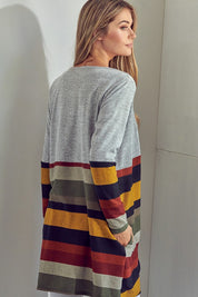 Women's Open Front Brushed Stripe Cardigan with Pockets